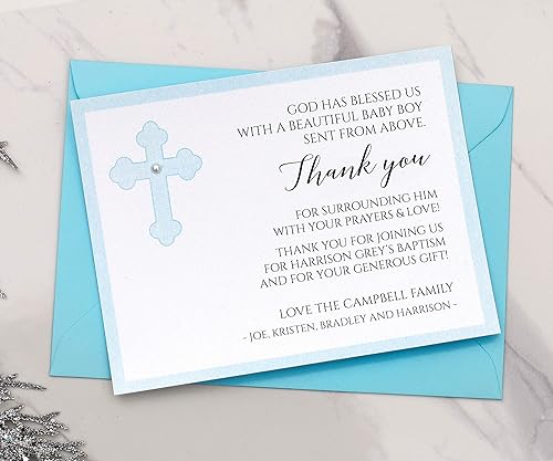 Personalized Blue Baptism Thank You Cards Boy Baptism Favor