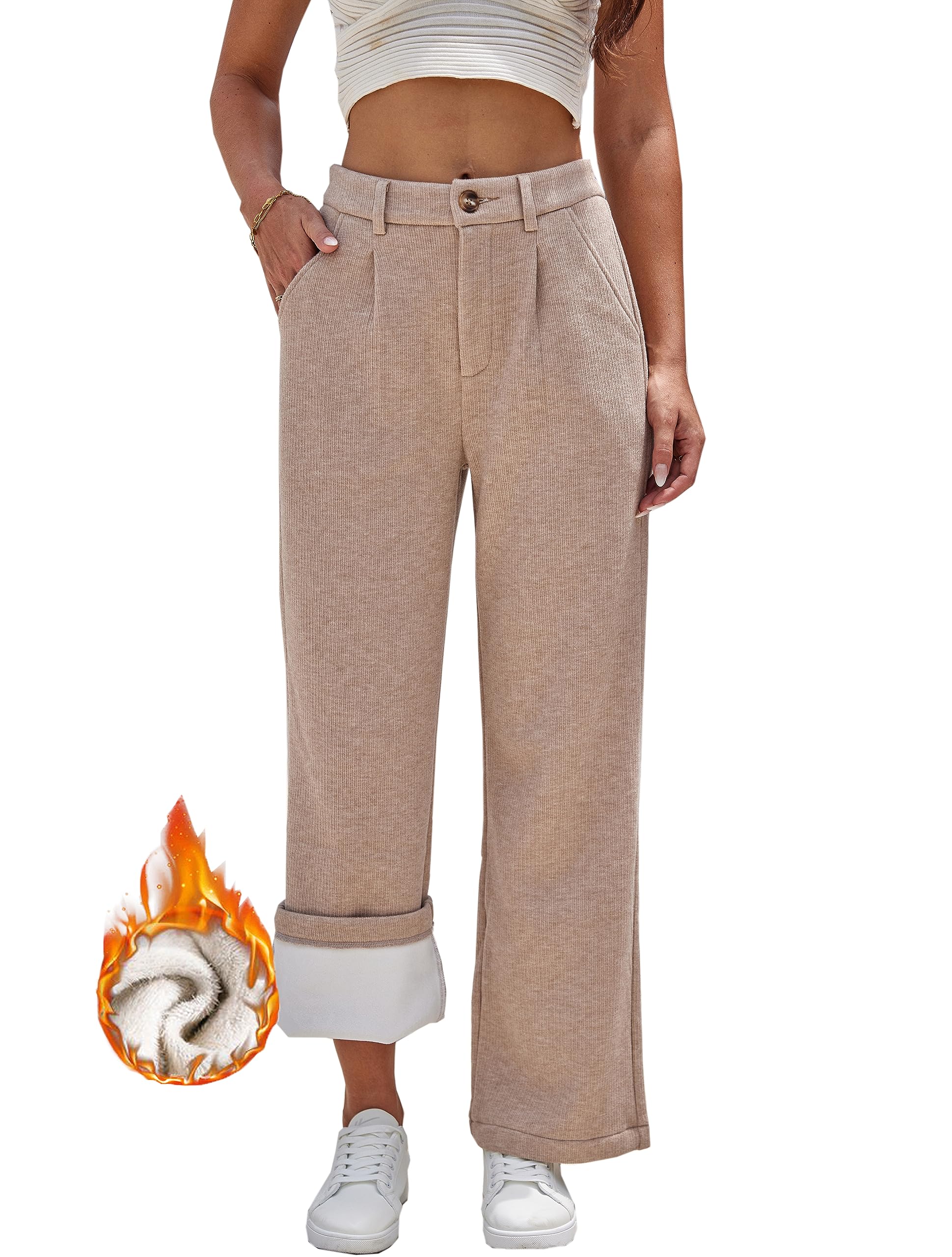 Photo 1 of heipeiwa Women's Fleece Lined Winter Thermal Cashmere Knit Wide Leg Pants Trouser Casual Dressy Outfit