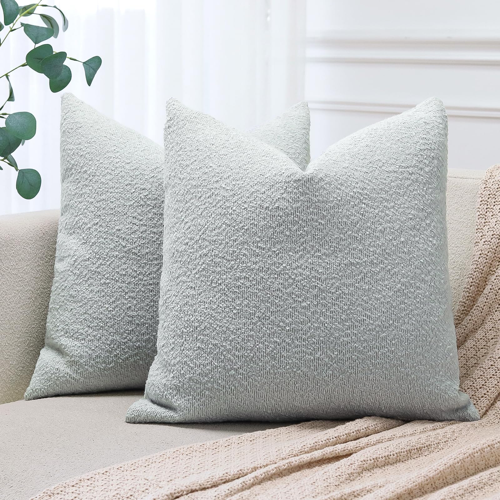 JOTOM Set of 2 Cushion Covers 40x40 cm Textured Boucle Blue Grey Decorative Throw Pillow Covers 16x16 Inch Square Cushion Case Home Decor Pillowcases for Couch Sofa Living Room Bed (Blue Grey)