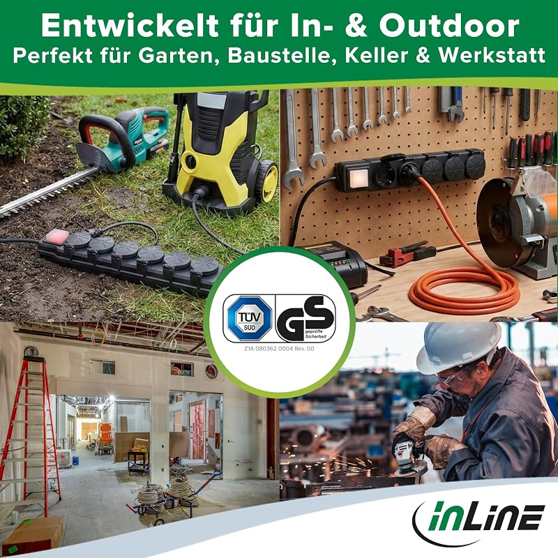 6-Fach Steckdosenleiste, Außensteckdose, Outdoor, Mehrfachsteckdose, Steckerleiste, IP44, mit beleuchtetem EIN/Aus Schalter, erhöhter Berührungsschutz, Länge: 3m, 16496O