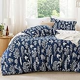 Bedsure Twin/Twin XL Comforter Set - Navy Bed Set, 2 Pieces Cute Floral Bedding, 1 Soft Reversible Botanical Flowers Comforter and 1 Pillow Sham