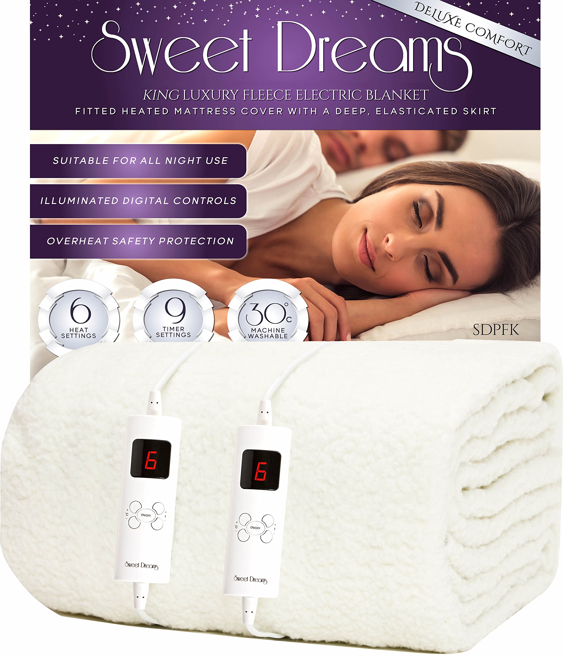 Sweet Dreams Electric Blanket King Size Dual Controls, Luxury Bed Fleece Heated Mattress Cover, Machine Washable Heated Underblanket, Overheat Protection (King Size)