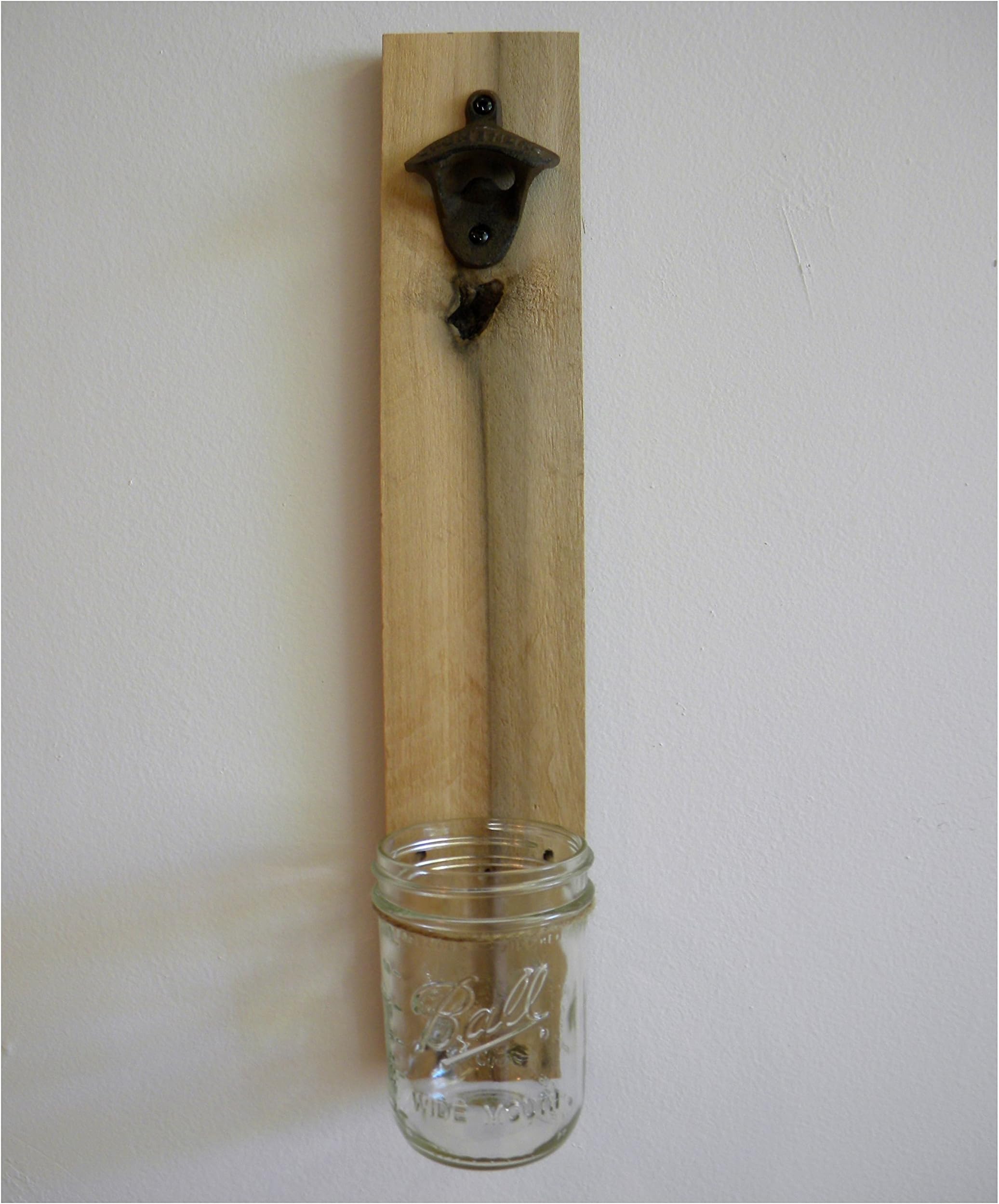 Rustic Road - Wall Mounted Wood Bottle Opener with Mason Jar - Hand Made of Reclaimed Pallet Wood in USA