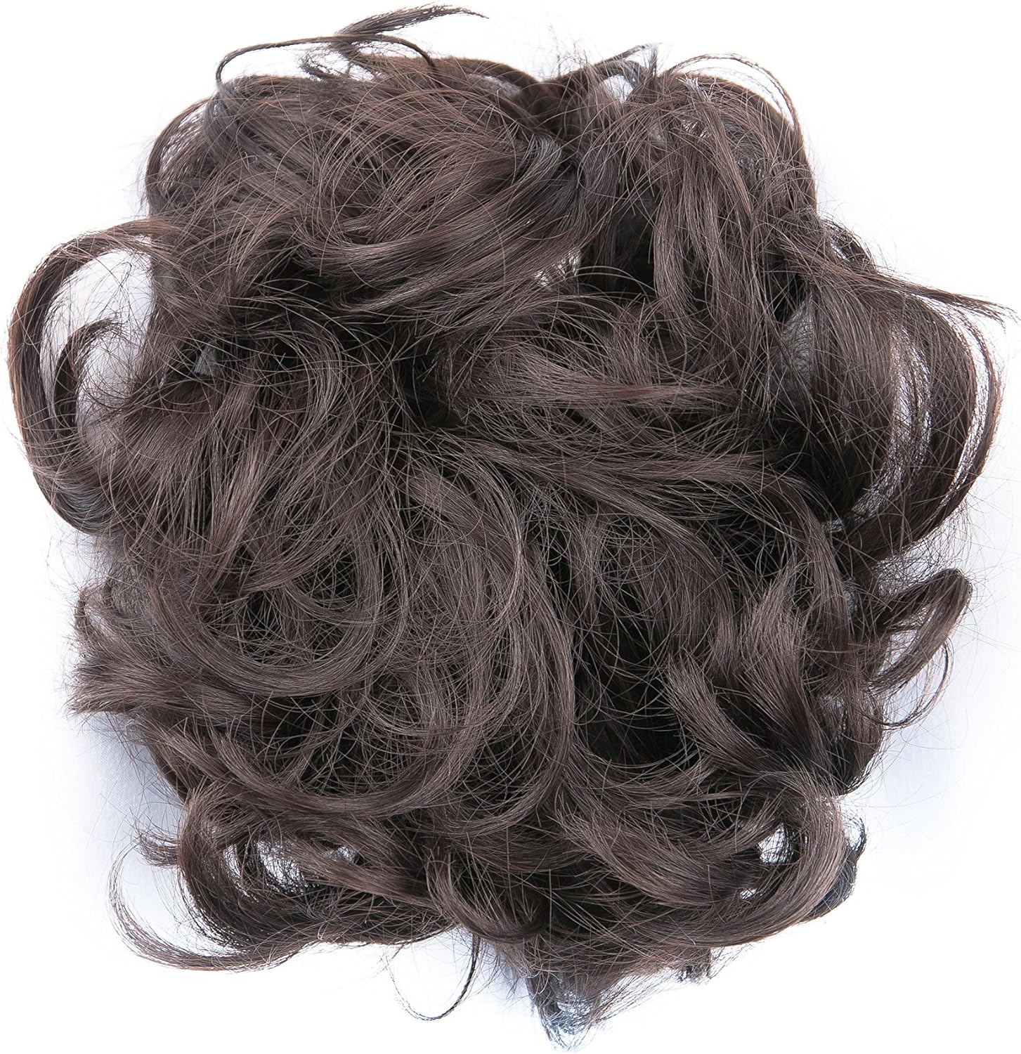 Bombshell Hair Scrunchy Scrunchie Bun Up Do Hair Piece Hair Ribbon Ponytail Extensions Wavy Messy Bun (M04 DARK BROWN) - Image 5