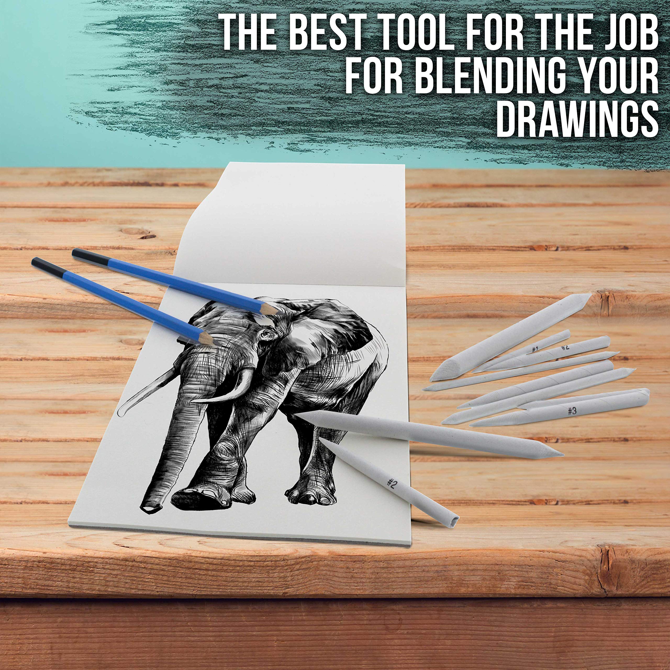 US Art Supply 10 Piece Artist Blending Stump and Tortillion Art Blenders - Pencil, Charcoal, Graphite, Colored Pencils