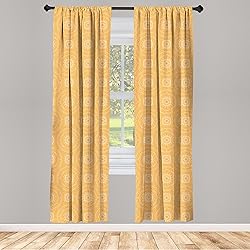 Lunarable Yellow Mandala Window Curtains, Delicate