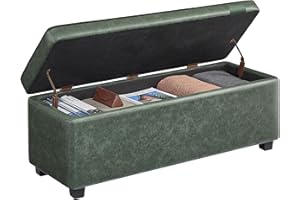 VASAGLE EKHO Collection - Storage Ottoman Bench, Entryway Bedroom Bench, 25 Gallons, Synthetic Leather with Stitching, Mid-Century Modern, Safety Hinges, Loads 660 lb, Forest Green ULOM075C01