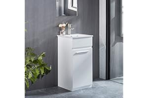 DELAVIN 16"x16" Bathroom Vanity and Sink Combo Freestanding Vanity Set for Small Space, MDF Board with Ceramic Vessel Sink, Modern Bathroom Storage Cabinet (Ivory White)