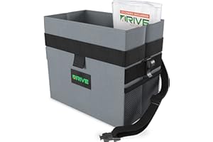 DRIVE AUTO PRODUCTS Drive Auto Car Trash Can - Leakproof, Hanging Garbage Bin with 20 Trash Bags and Black Adjustable Strap - Truck & Car Accessories for Men and Women - Grey with No Lid