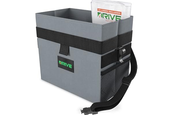 Drive Auto Car Trash Can - Leakproof, Hanging Garbage Bin with 20 Trash Bags and Black Adjustable Strap - Truck & Car Accesso