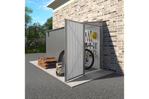 Vigo huseeo 4 * 9.2 FT Outdoor Storage Shed, Galvanized Steel Garden Shed with Lockable Door & Window, Waterproof Metal Tool Storage for Garden, Backyard, Patio, Lawn(Gray)