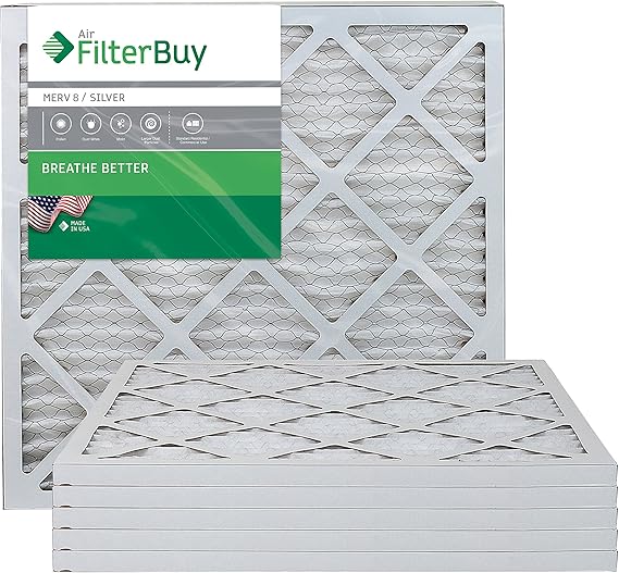FilterBuy 20x22x1 MERV 8 Pleated AC Furnace Air Filter, (Pack of 6