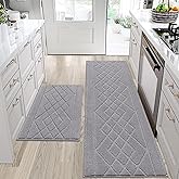 BEQHAUSE Kitchen Mats for Floor 2PCS, Kitchen Rugs Non-Slip Washable, Kitchen Runner Rug Absorbent and Stain Resistant, Floor Mat for Kitchen, Laundry & Sink, 20"x30"+20"x48", Grey