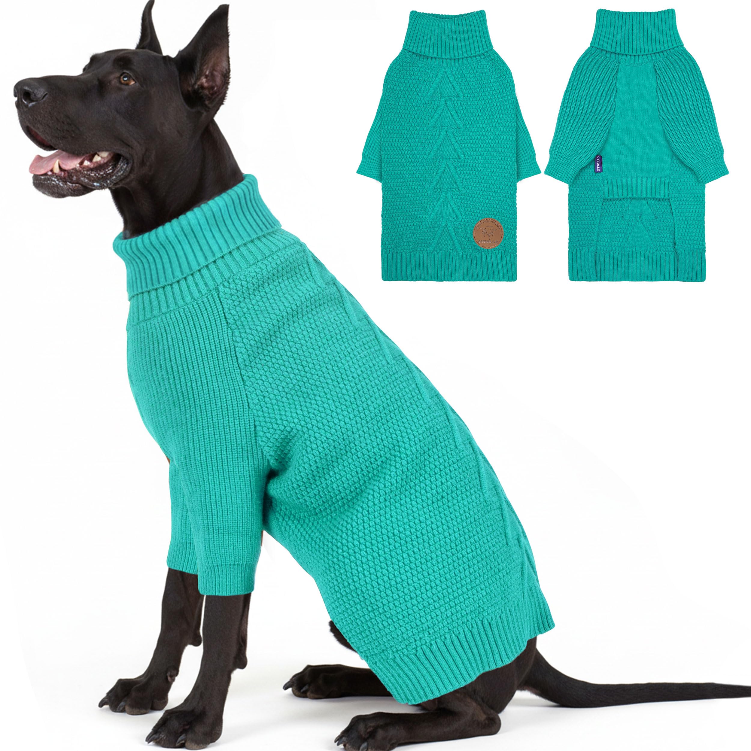 cyeollo 4XL Dog Sweater, Stretchy & Cozy Warm Dog Sweaters for Large Dogs Boy, Pullover Knit Fall Winter Sweatshirt for Giant Breed Big Dogs Clothes, Doberman Great Dane Apparel, Aqua Green XXXXL Image