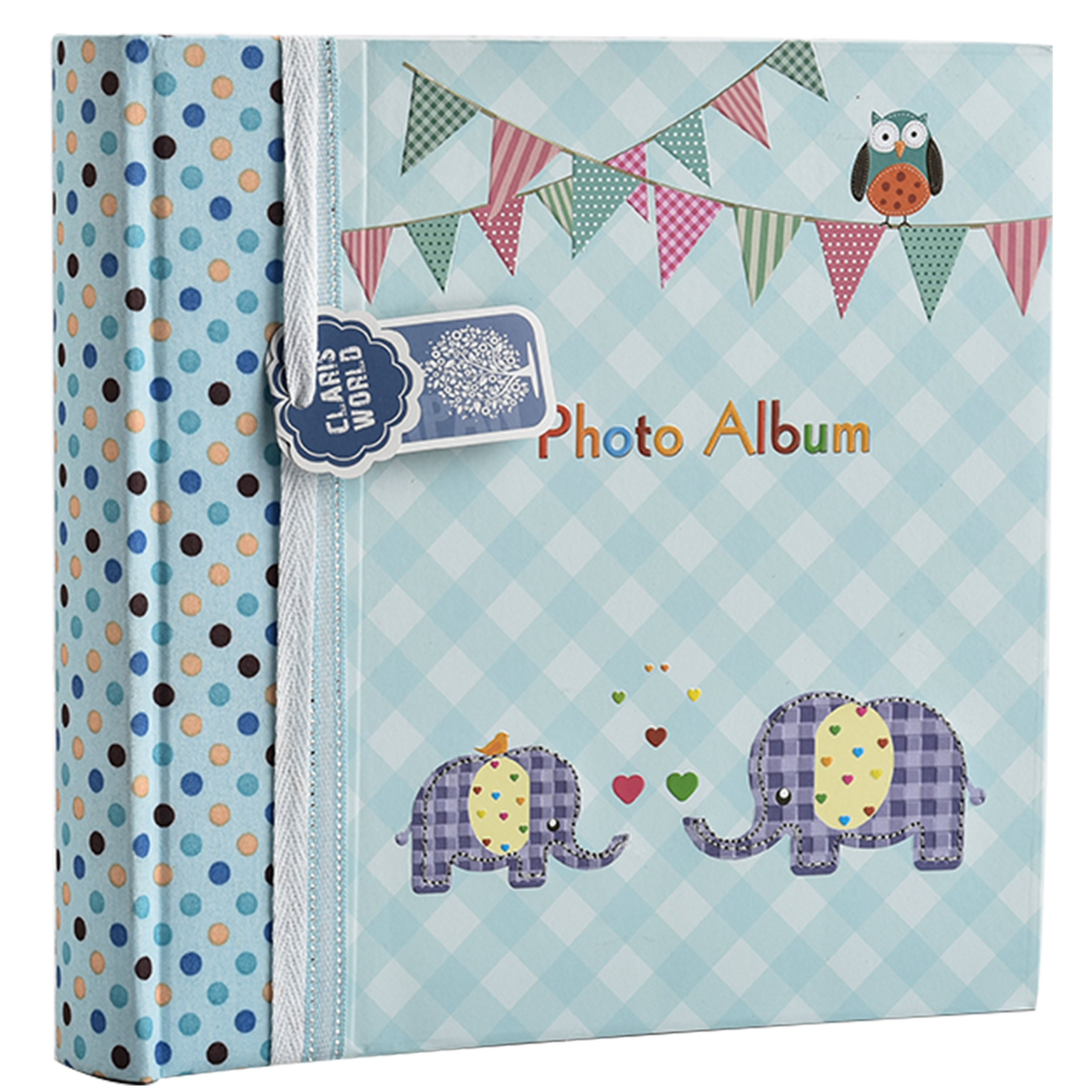 ARPAN Baby Boy Blue Elephant Dream Slip In Memo Photo Album 4x6 200 Photos, Animals Design, Baby Photo Album with Index Pages & CD/DVD Pocket