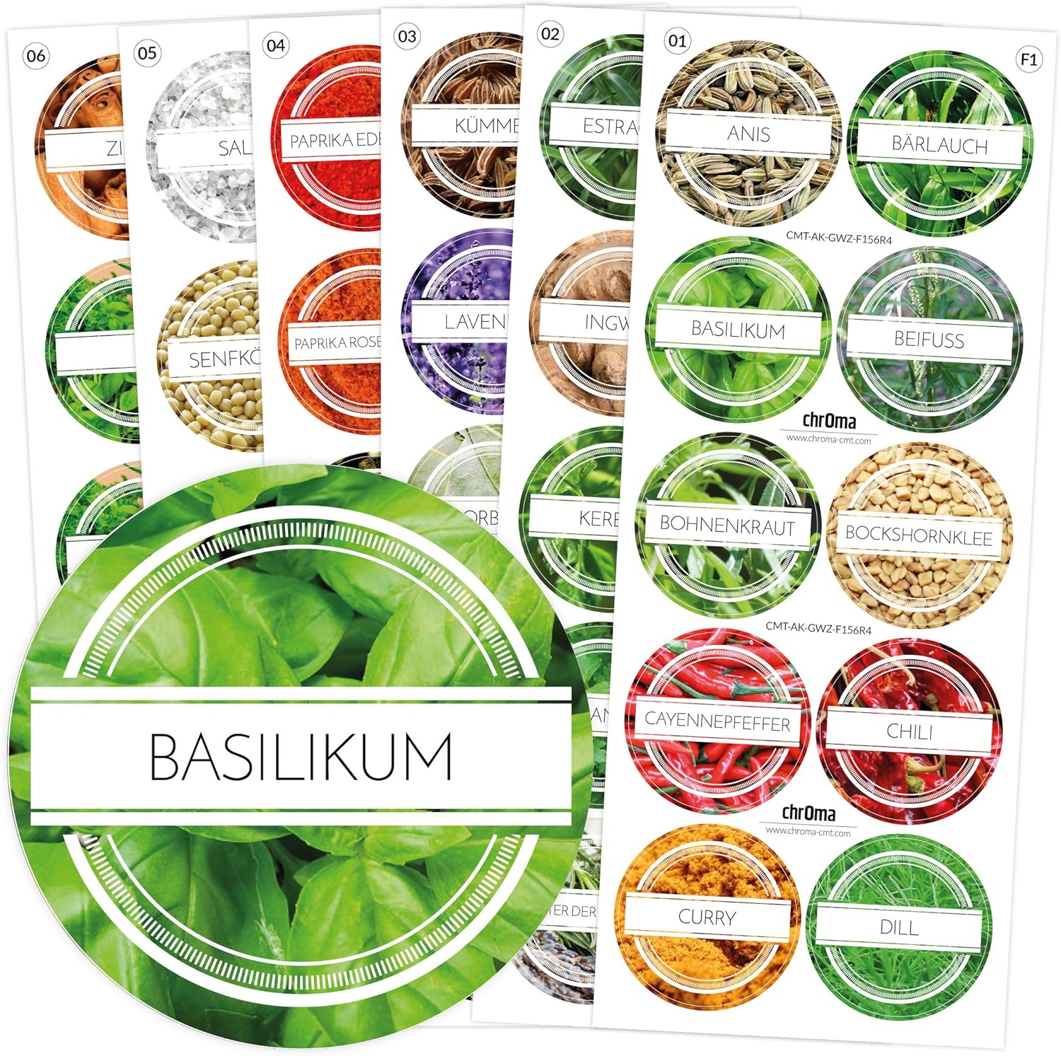 Chroma Products Gewürzetiketten selbstklebend - 54 Gewürzaufkleber mit