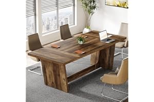 Tribesigns 6FT Conference Table, 71” Rectangular Executive Meeting Table for Office, Large Sturdy Business Desk with Solid Wooden Pedestal, Industrial Seminar Table, Dark Brown