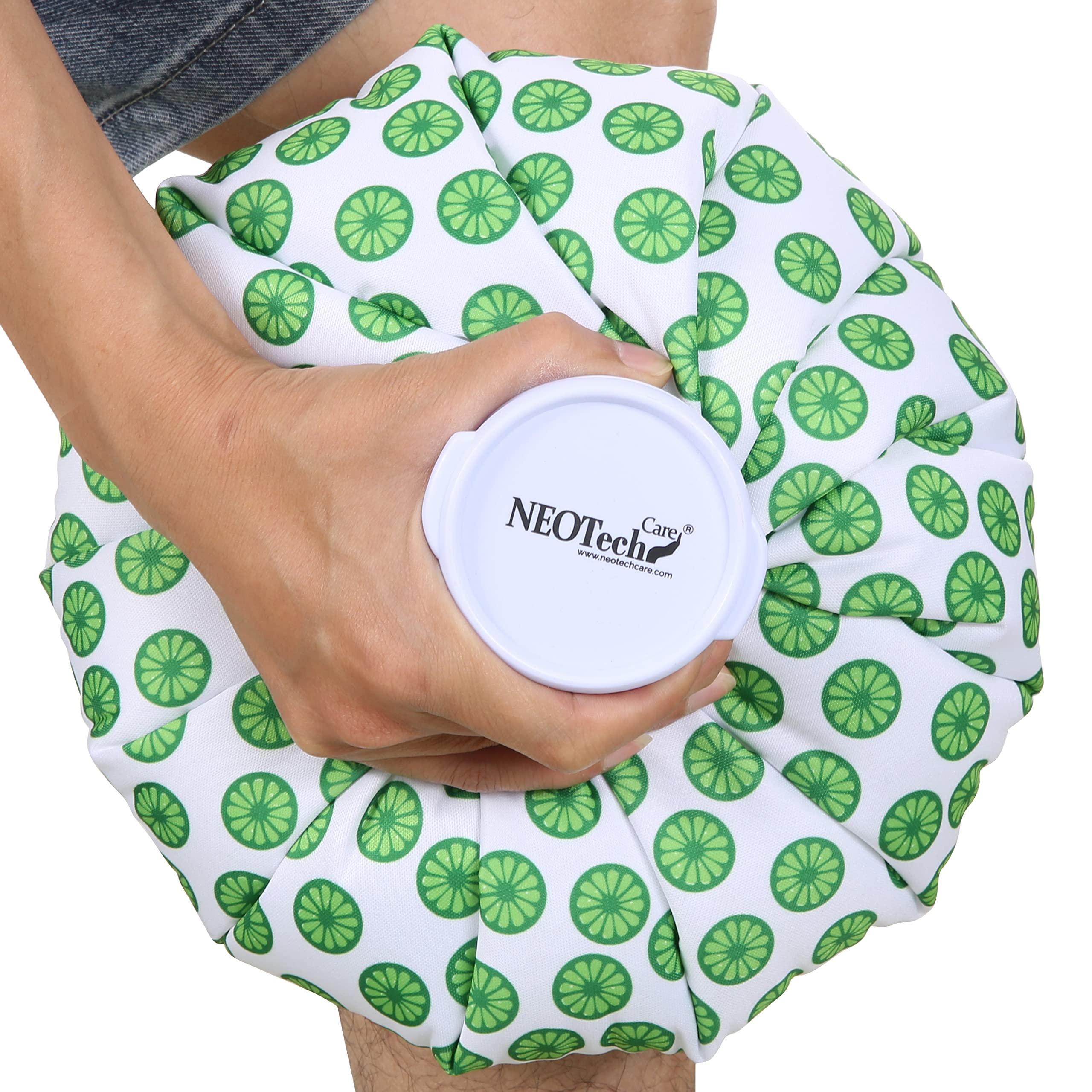 Neotech Care Ice Bag for Injuries, Swelling, Headache, Pain Relief, First Aid - Cold Pack Screw Top Lid - Reusable, Refillable & Waterproof Pouch/Bladder (28cm, Lime Design)