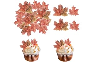 Rsstarxi 40 Pack Edible Fall leaves Cupcake Toppers Gold Leaf Cake Toppers Autumn Maple Leaves Wafer Rice Paper Cake Decorations for Thanksgiving Wedding Birthday Party Cake Decorations