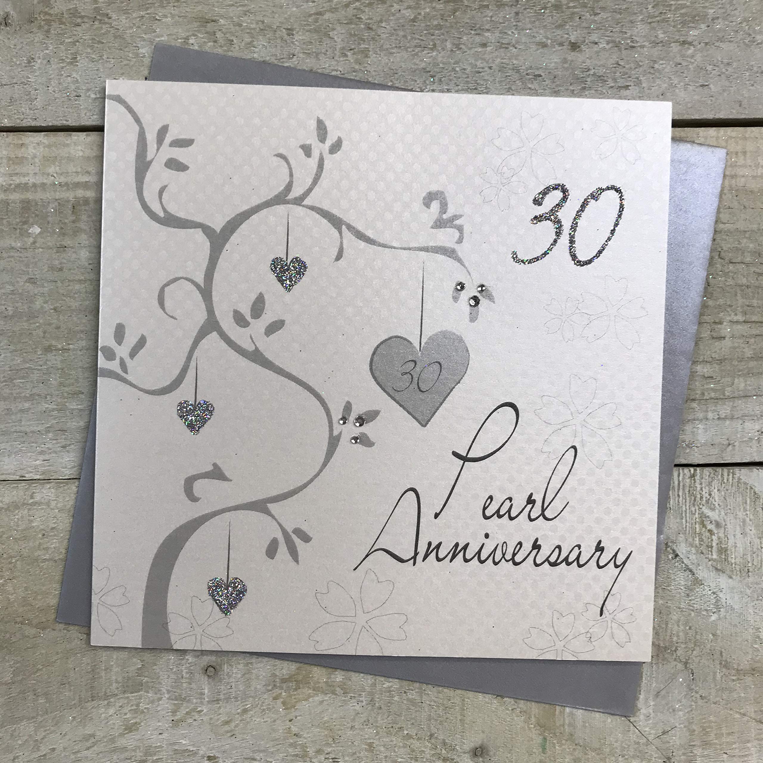 white cotton cards Pearl Wedding, Handmade 30th Card (Anniversary Tree, Code AB30)