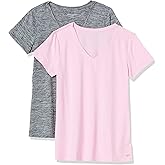 Amazon Essentials Women's Active Quick Dry Tech Stretch Short-Sleeve V-Neck T-Shirt (Available in Plus Size), Pack of 2