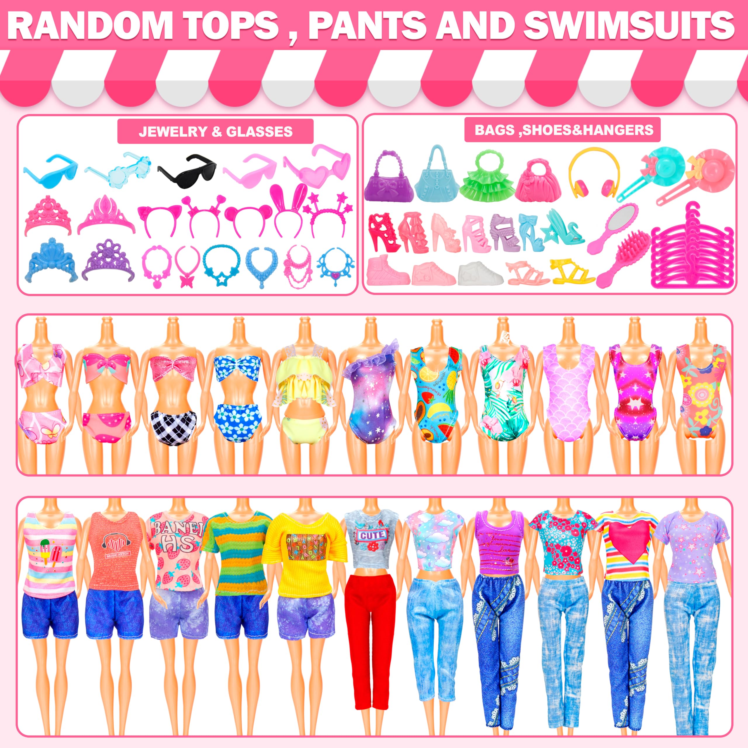 ﻿195 Pcs Doll Clothes and Accessories Kit, Include Princess Gowns, Fashion Skirt, Slip Dresses, Tops, Pants, Bikini Swimsuits, Shoes, Crowns, Necklaces, Glasses, Hangers in Gift Box for 11