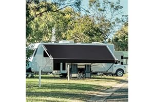 Suncode RV Awning Fabric Replacement Waterpoof Universal Outdoors Canopy for Camper,Trailer,and Motorhome Awning Replacement Premium Grade Vinyl RV Canopy Replacement 20'(Fabric 19'2") Black