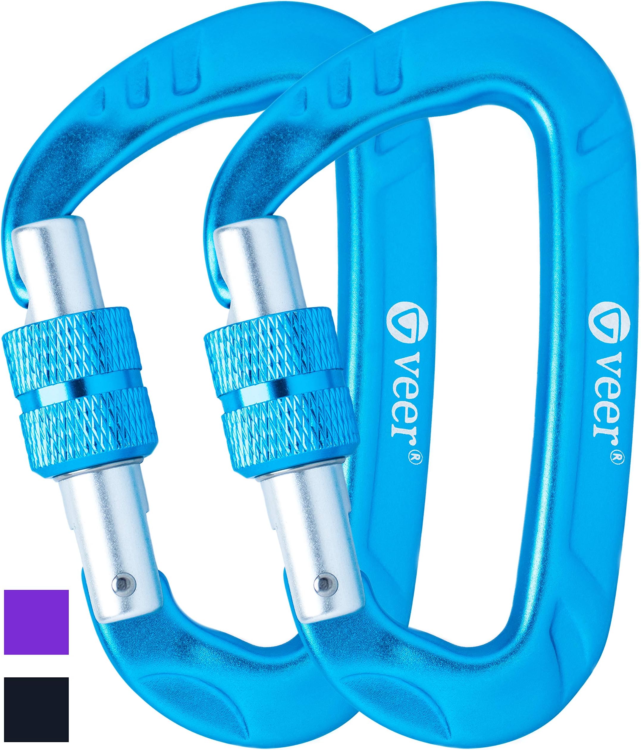 VEER Locking Carabiner Clip 12KN # Super Durable Screw Lock Carabiner (2697 lbs of Force) Perfect for Hammock, Hiking Camping, Dog Leash, Keychain etc Ultralight Heavy Duty Aircraft Aluminum (2 Pack)