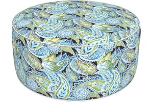 DYTXIII Inflatable Ottoman Stool D31 xH14 for Outdoor/Indoor Use, Water Repellent Patio Foot Rest with Portable Handle,Round Pouf Ottoman Suitable for Garden,Deck and Camping - Paisley Lapis Green