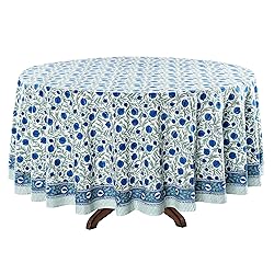 Ridhi Queen Blue 100% Cotton Round 120 Tablecloth