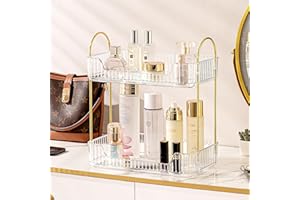 Weidace Bathroom Counter Organizer Countertop Shelf, Skincare Organizer Perfume Holder for Dresser, Bathroom Countertop Tray for Cosmetic, Skin Care, Lipstick (2 Tiers, White)