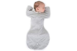 SwaddleDesigns Transitional Swaddle Sack with Arms Up Half-Length Sleeves and Mitten Cuffs, Heathered Gray, Medium, 3-6 Mo, 14-21 Lbs (Transition Swaddle Blanket for Baby Boys, Baby Girls)