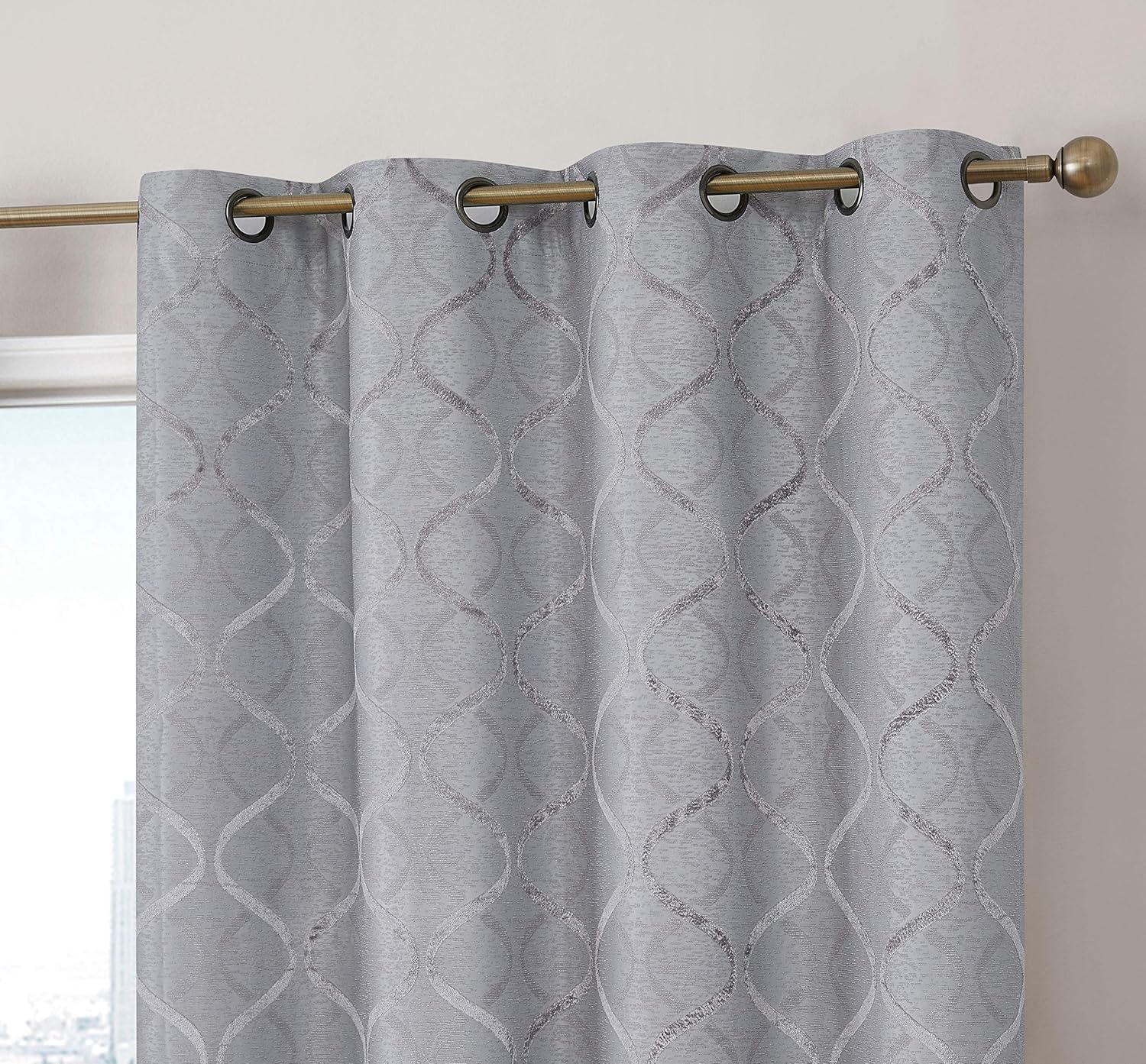 HLC.ME Versailles Lattice Flocked 100% Complete Blackout Thermal Insulated Window Curtain Grommet Panels - Energy Savings & Soundproof, For Living Room & Bedroom, Set of 2 (50 x 63 inches, Light Grey): Home & Kitchen