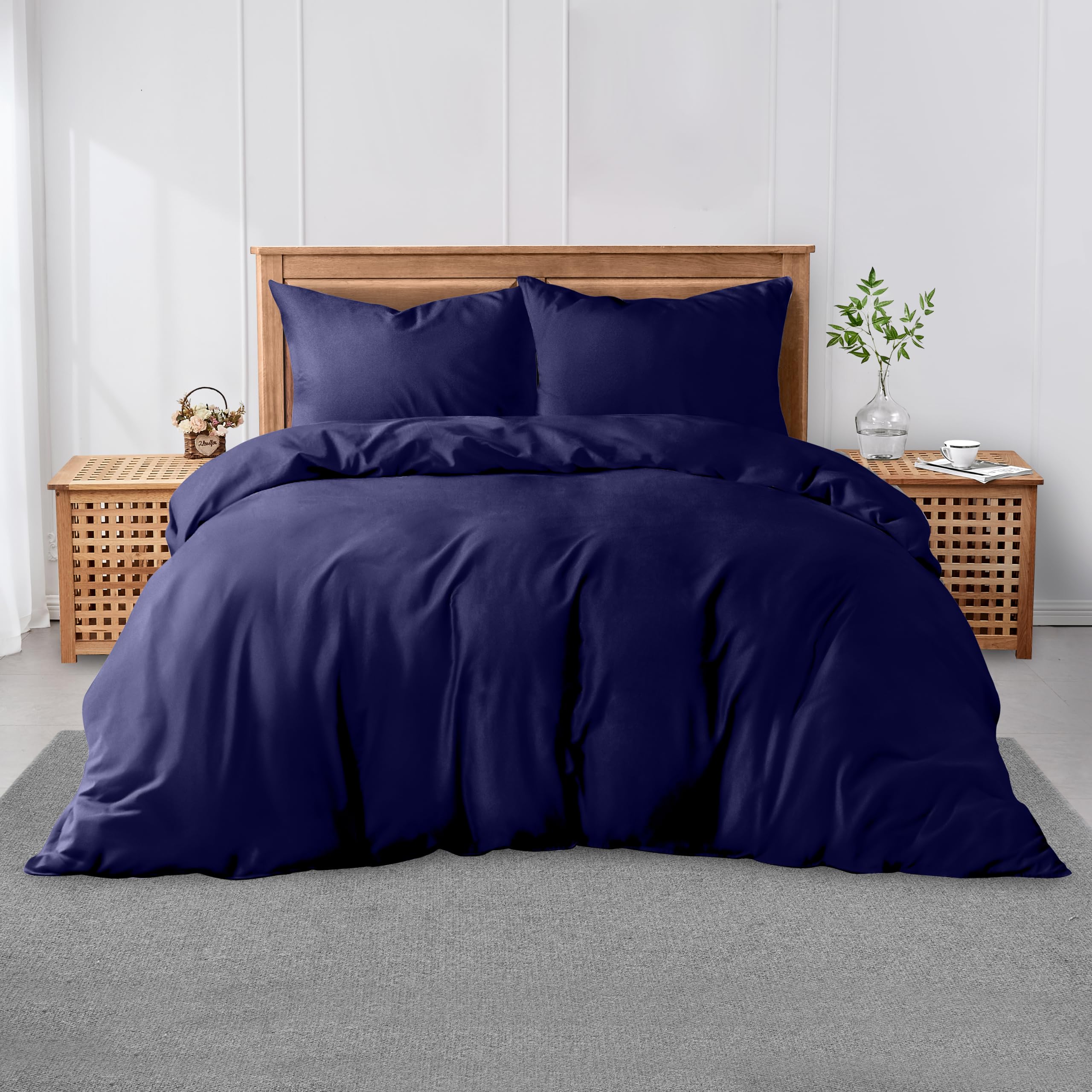 Easy Care Duvet Cover King Size Quilt Bedding Set With Pillowcases, Soft & Cosy Bed Covers, Navy