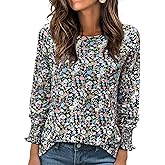 Womens Long Sleeve Shirts Spring Fashion Dressy Tops Cute Crewneck Blouses Casual Pleated Front Tunic Tops