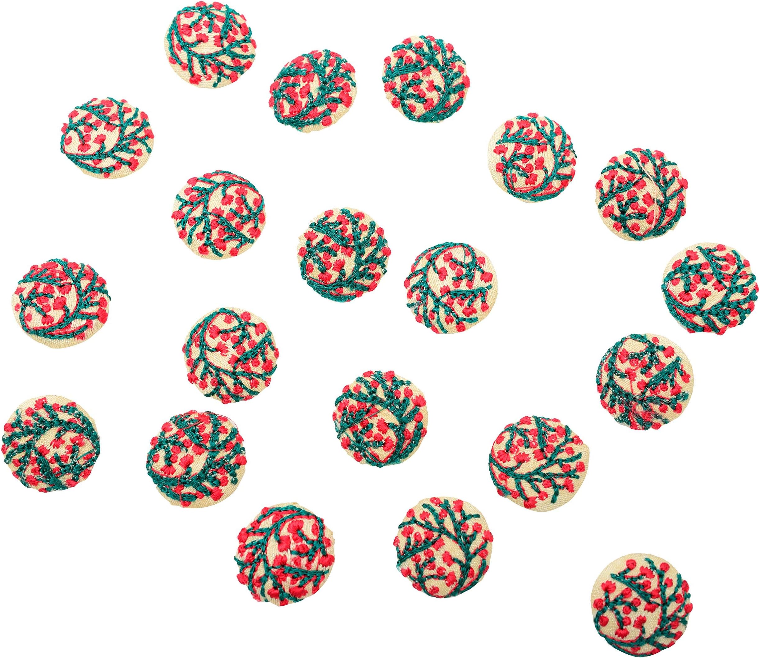 Fabric and Lace Buttons Embroidery with Color Tread Work Buttons,Buttons for Ethnic Wear Suits and Indo Western Clothing 2.5 cm x 2.5 cm x 0.5 cm Size, Pack of 20