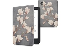 kwmobile Case Compatible with Kobo Clara 2E / Tolino Shine 4 Case - eReader Cover - Magnolias Taupe/White/Blue Grey