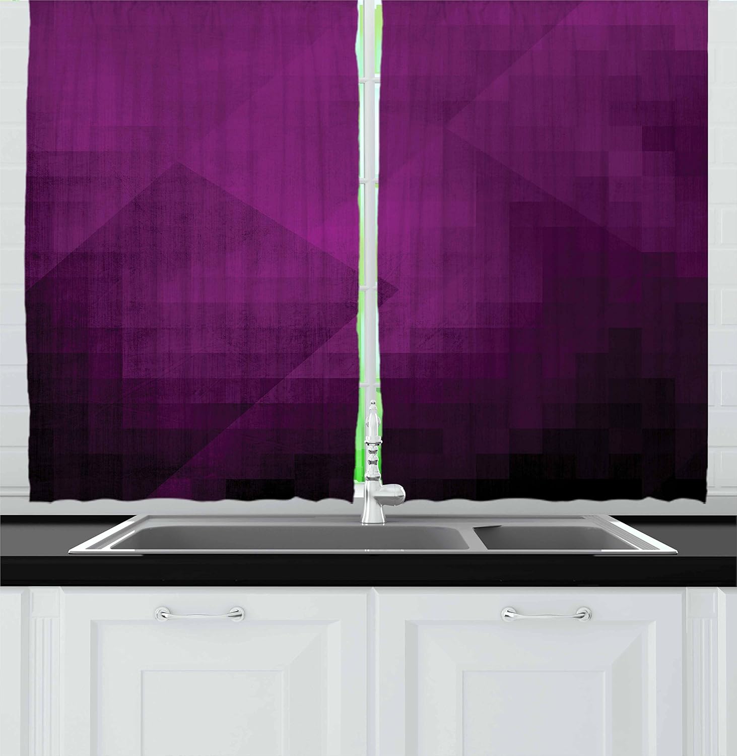 Ambesonne Eggplant Kitchen Curtains, Abstract Purple