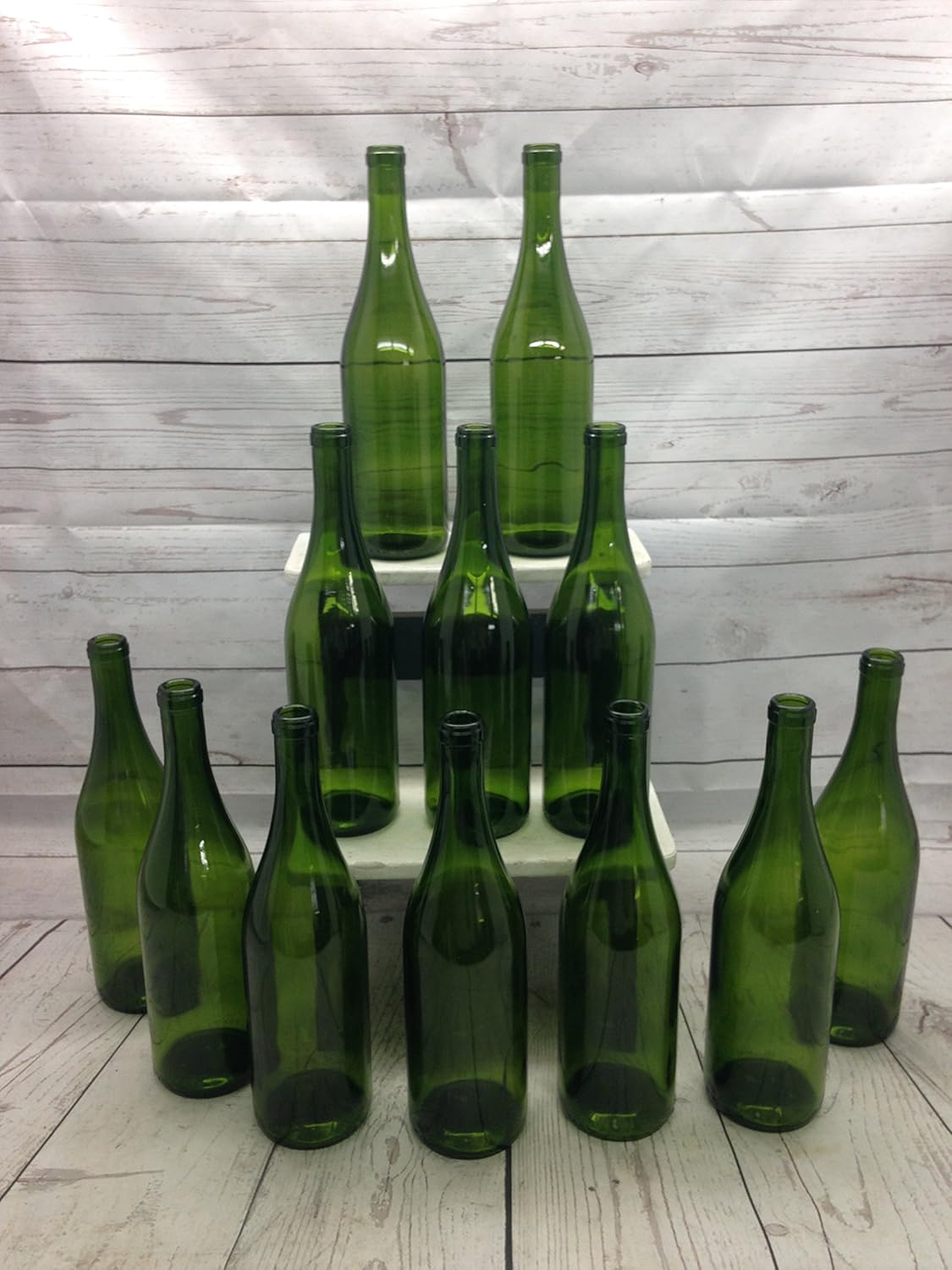 12 Green Glass Bottles Stretch Neck Flat Bottom 750ml for