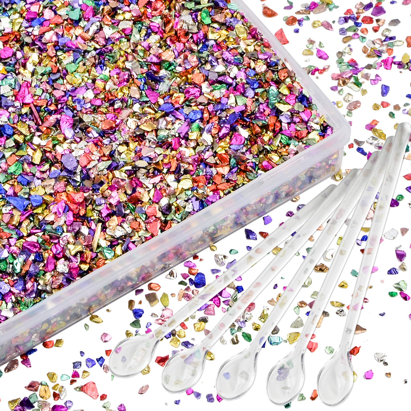 WANDIC Crushed Glass, 200 Grams 2-4mm Colorful Crushed Broken Glass, Irregular Metallic chips Fillers Sprinkles for resin Crafts, Nail Art, Painting