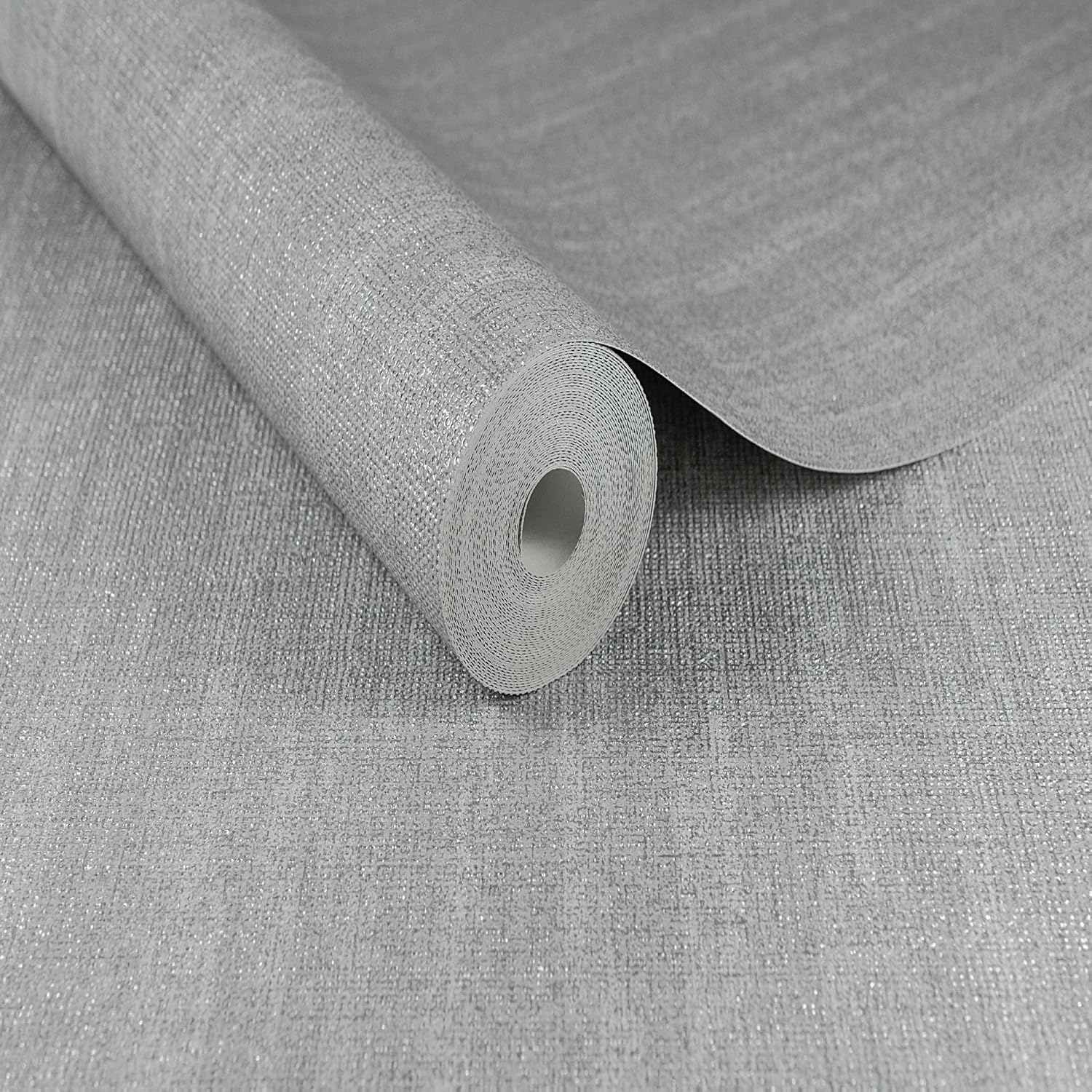 Boutique Grey Chenille Textured Plain Metallic Luxury Wallpaper, 52 x 1000 cm - Image 4