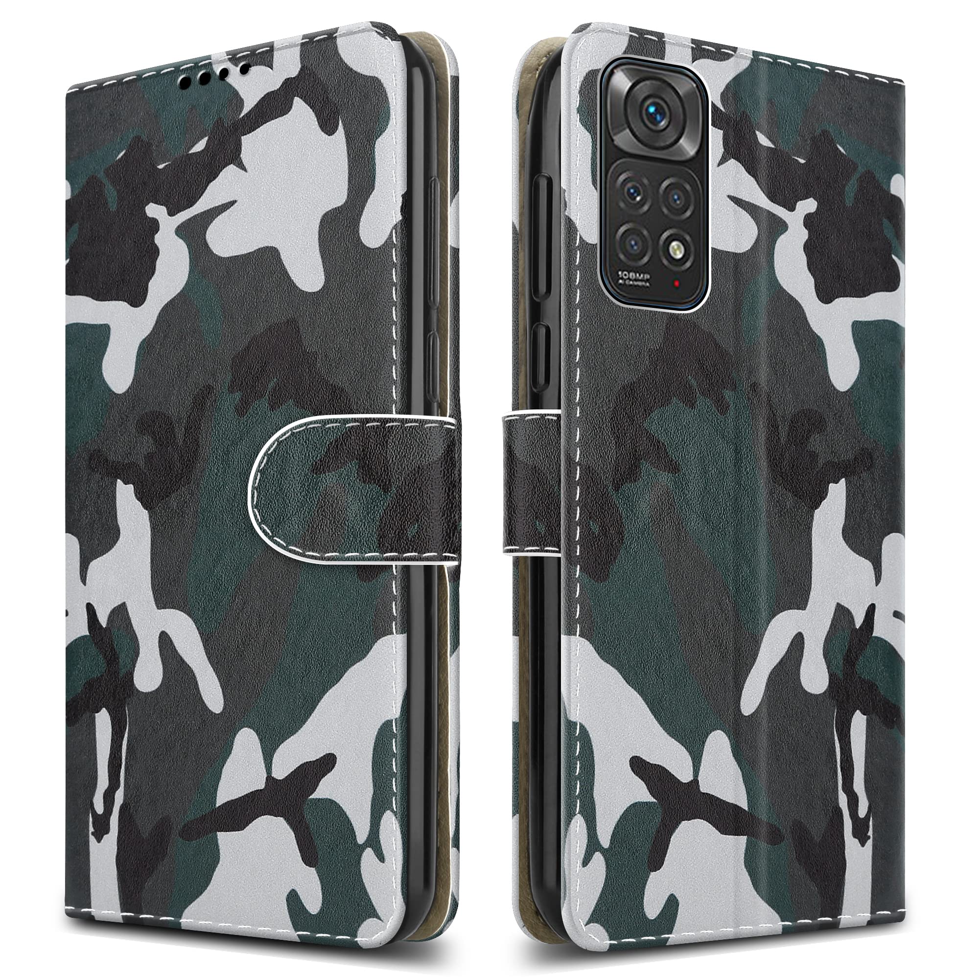 For Xiaomi Redmi Note 11 Pro 4G / 5G Leather Phone Case, Magnetic Closure Full Protection Book Folio Design, Wallet Case Cover [Card Slots] and [Kickstand] For Xiaomi Note 11 Pro 4G / 5G - Camouflage