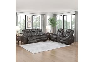 Lexicon Power Recliner Sofa Set, 2-Piece Power Reclining Sofa Set, Power Reclining Sofa and Reclining Loveseat for Living Room, Bedroom, Office, Apartment, 2-Piece, Brownish Gray