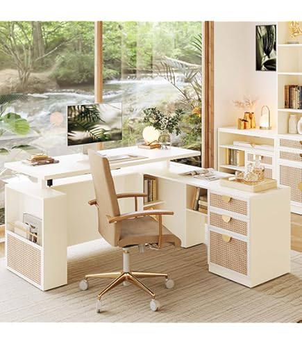 Wood Bookcase With 2 Drawers And Doors, 8 Storage Cubes Tall Bookshelf Modern Bookcases Wooden Bookshelves Home Office Living Room Study White Rattan - View #7