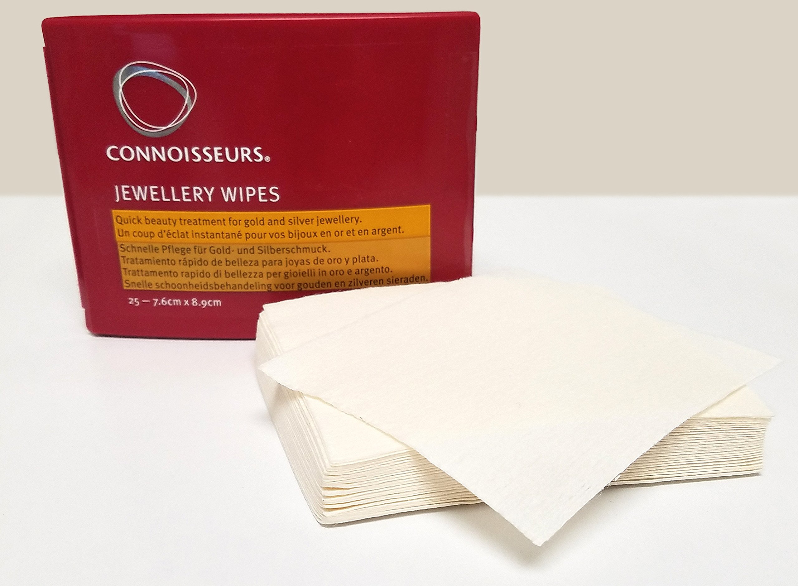 Connoisseurs Jewellery Wipes | 25 Jewellery Cleaning Wipes for Gold & Silver Jewelery | Anti-Tarnish Protective Shield | Dry, Disposable