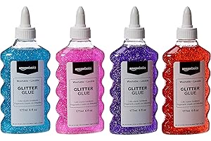 鶹 Basics Colle à paillettes liquide lavable, couleurs assorties (violet/rose/rouge/bleu), 170 g chacune, 4 pièces