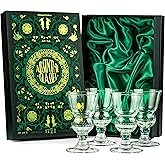 Vintage Crystal Absinthe, Sambuca, Raki, Pastis, Ouzo Glasses | Set of 4 | Short Stemmed 6.5 oz Goblets with Bubble Reservoir
