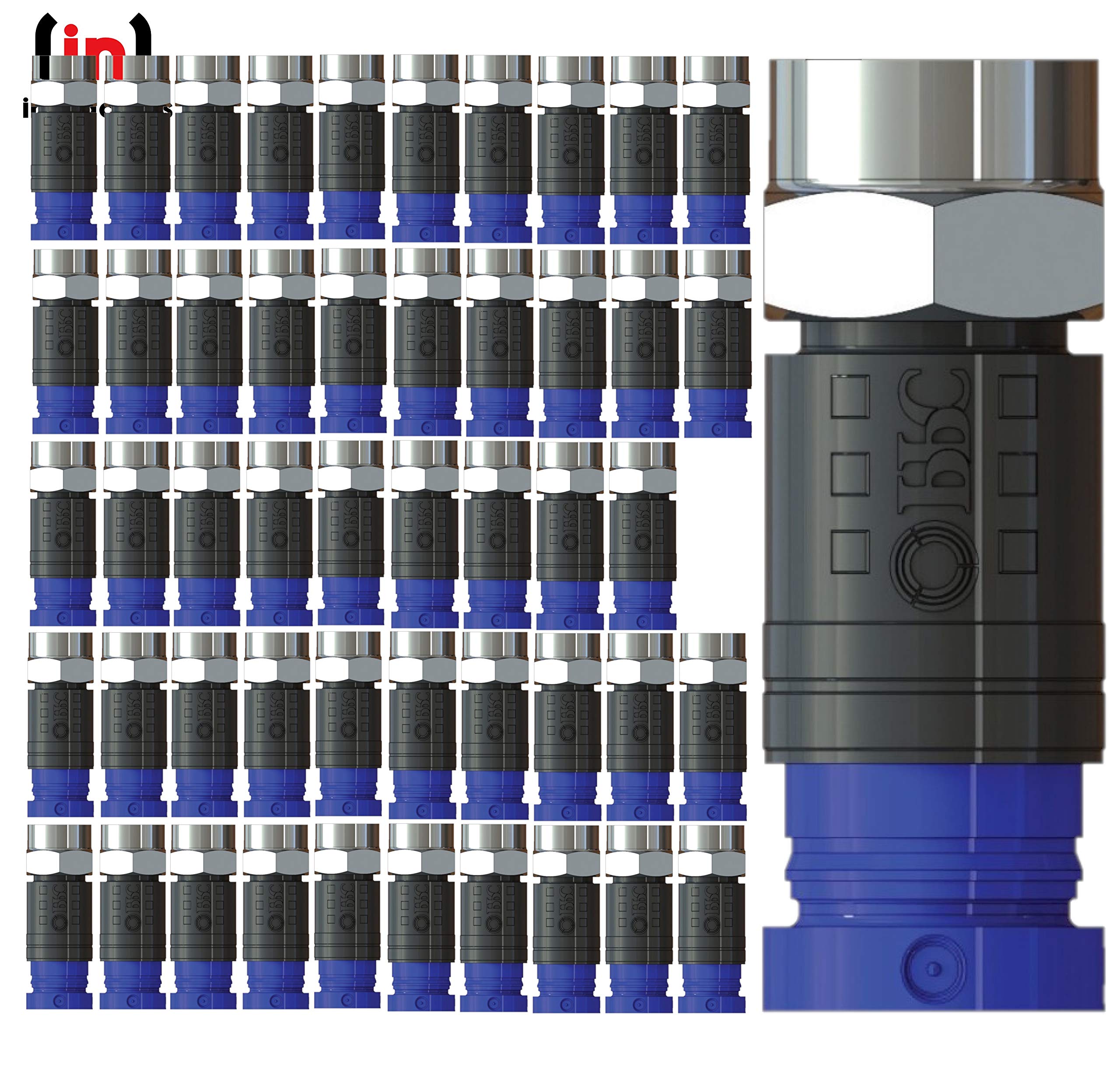 Inbrackets Compression F Connector Professional CMX100 for CT100 WF100 RG6 coaxial COAX Satellite Aerial Cable (50 Pack) — image 1