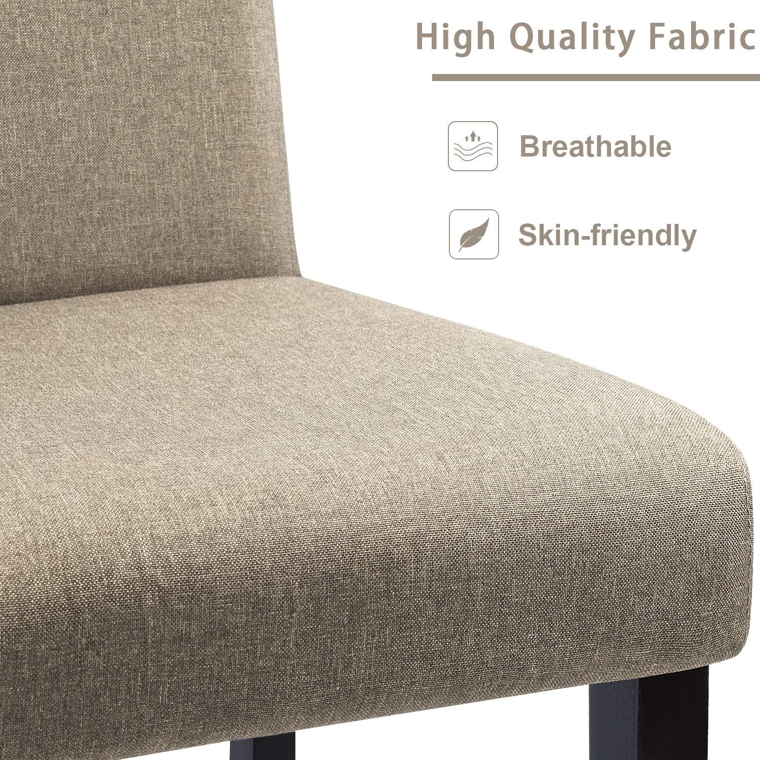 Furniwell Dining Chairs Fabric Upholstered Parson Urban Style Kitchen Side Padded Chair with Solid Wood Legs Set of 4 (Beige) - Chairs