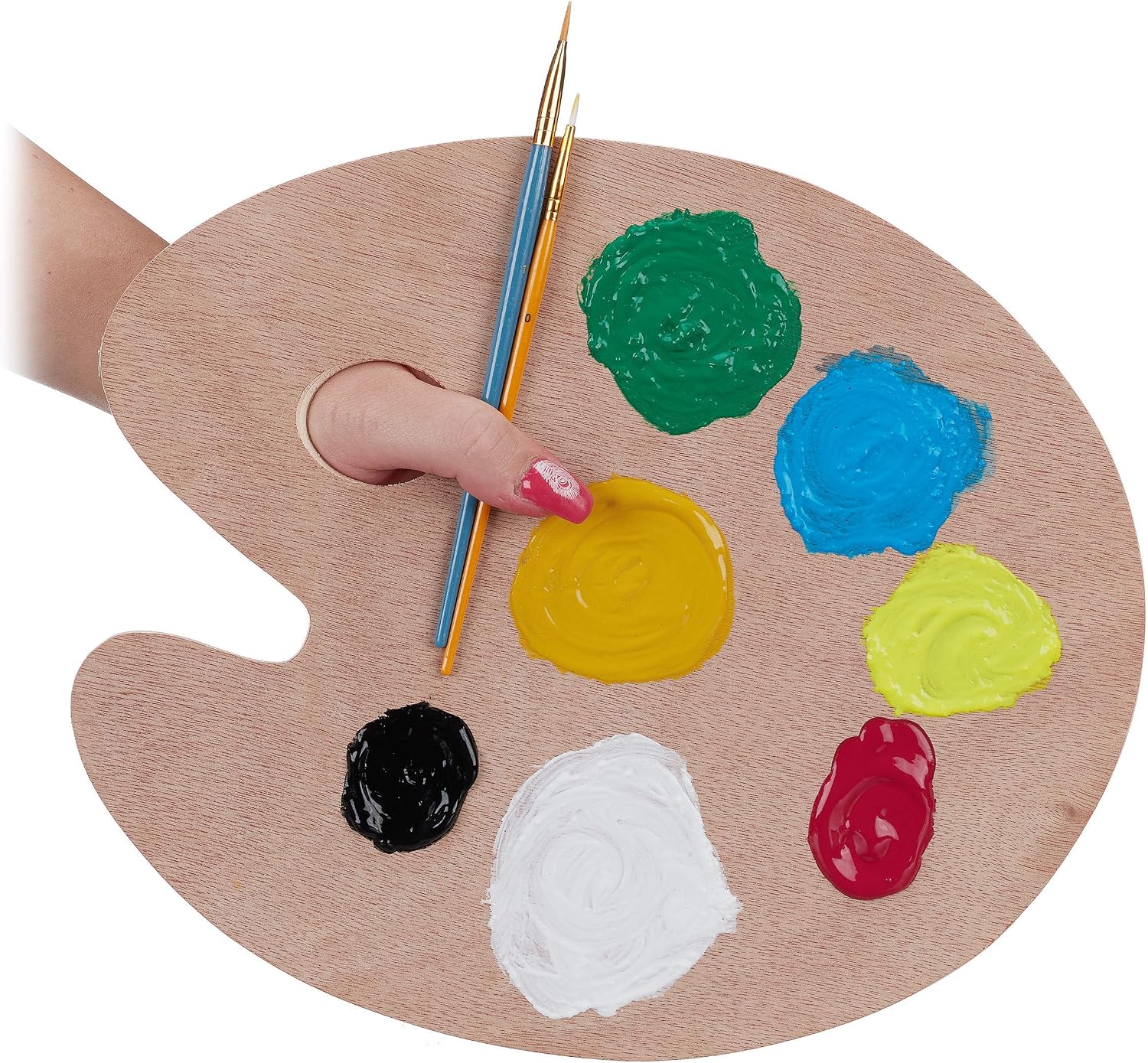 Relaxdays Mixing Wood, Paint Palette with Thumbhole, for Acrylics Aquarelle & Watercolours, for Artist Natural, Brown, Pack of 1